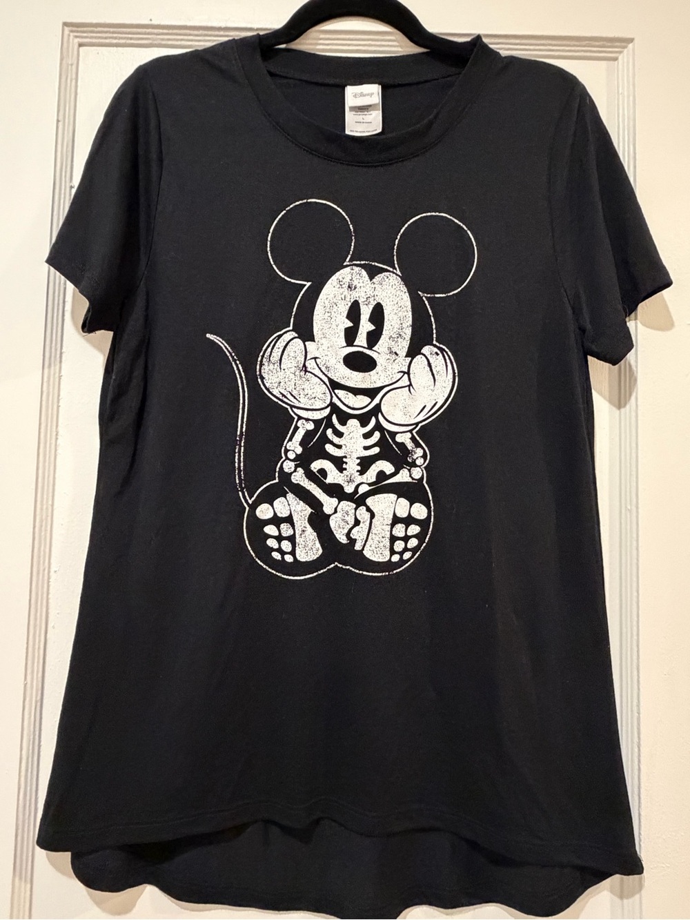 Disney Black Tee with White Skeleton Mouse Graphic